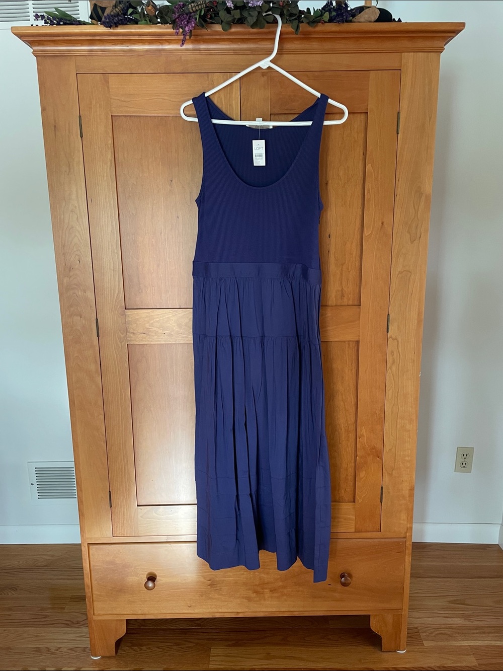 LOFT Sleeveless Deep Purple Tiered Maxi Dress